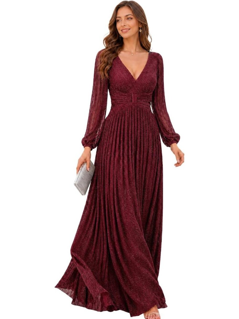 Chic Long Sleeve Glitter Evening Gown | Elegant Fall Formal Dress for Women